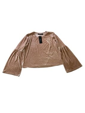 RDI Velvet Bell-Sleeve Cropped Top - Taupe